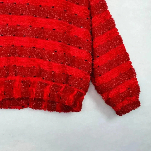 Vtg Ugly Sweater Red Bomber Jacket Full Zip Christmas Fluffy Cozy Oversized Sz L - Picture 9 of 10